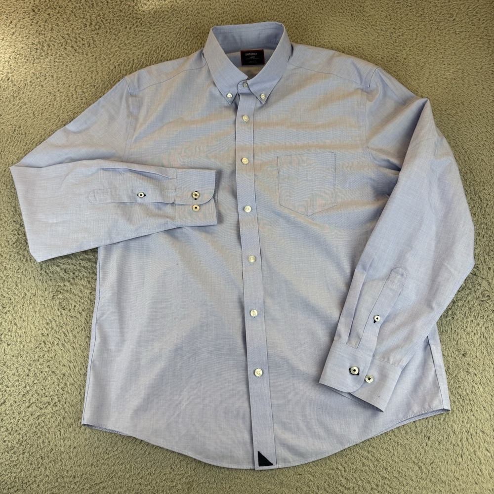 Men's UNTUCKit Long Sleeve Button Down Blue Dress Shirt Large Work Office Casual